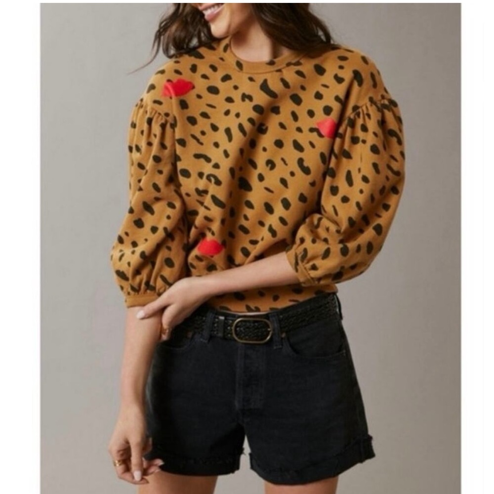 Clare V. - Sweatshirt in Tan Jaguar w/ Poppy Lips